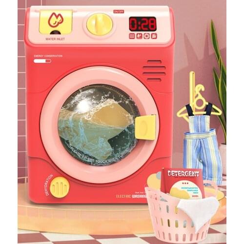 Electric kids red washing machine toy roller design emulational pretend play washing machine toy with soft light and sound