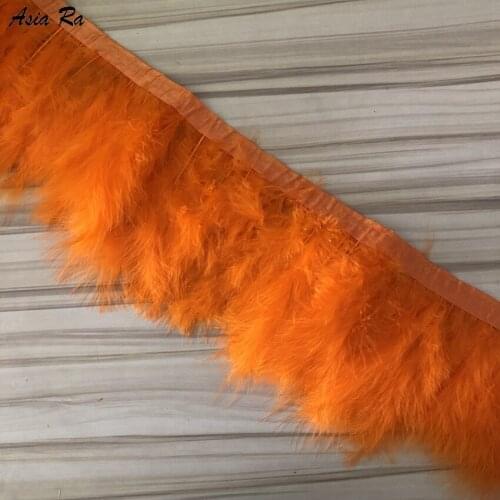 Factroy Cheap Sales 10Meters Orange Dyed Fluffy Turkey Marabou Feather Fringes Width 15-20CM Natural Chicken Feather Trims Strip