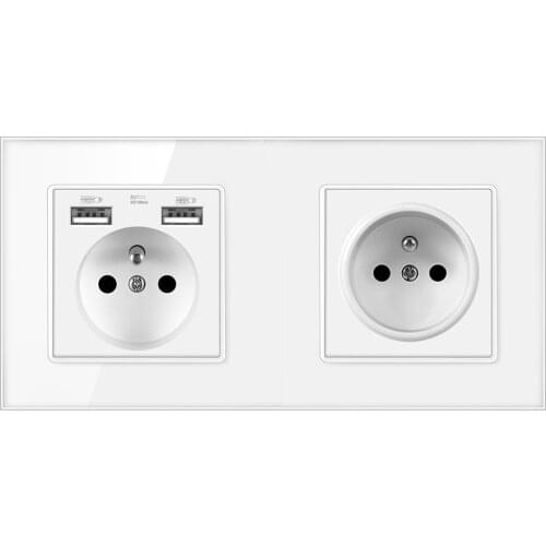 FRON 172*86 French Standard Crystal Tempered Glass Enchufe Gniazdo Usb Wall Socket Prise Murale Outlet Presa AC100-250V 16A