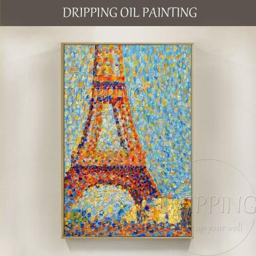 Special Design Hand-painted The Eiffel Tower Oil Painting on Canvas Reproduction Georges Seurat Impression Eiffel Tower Painting