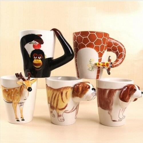 Ceramic Coffee Milk Ttea Mug 3D Animal Shape Hand Painted Deer Giraffe Cow Monkey Dog Cat Camel Elephant Horse Cup Creative Gift