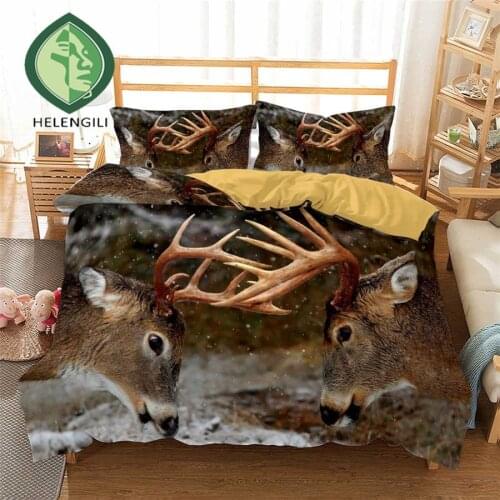 HELENGILI 3D Bedding Set Deer Painting Print Duvet Cover Set Bedclothes with Pillowcase Bed Set Home Textiles #DEER03