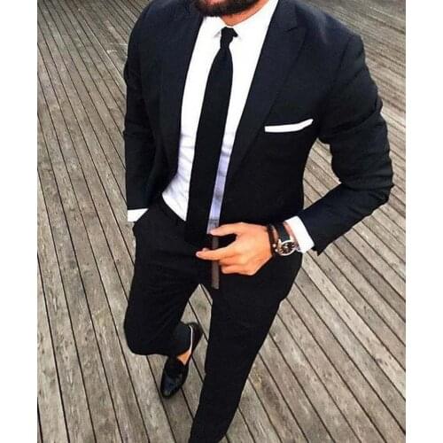 Handsome 2 Pieces Black Mens Suit Costume Groom Tuxedos Plus Size Suit Groomsman Mens Wedding Suits Bridegroom Men clothes