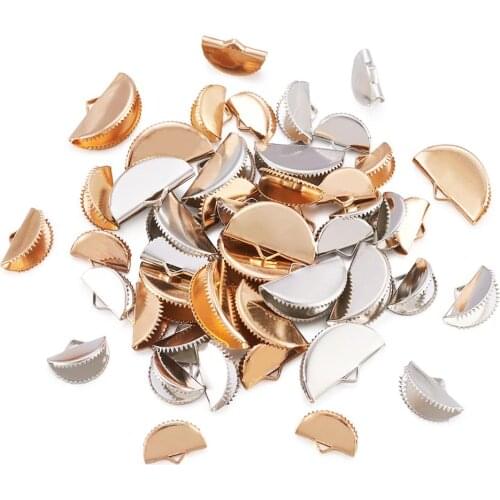 2Bags 13/15/20mm Metal Iron Half Round Cove Clasps Cord End Caps String Ribbon Leather Clip Foldover Jewelry Connectors Crimp