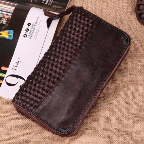Men Wallet Purse Genuine Leather Luxury Clutch Long Wallet Handy Bag Mens Clutch Zipper Long Wallets Male Special Gift