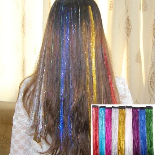 Nissi 3pcs/lot Hair Tinsel Glitter Extensions For Synthetic Hair Gold Silver Pink Hair Strand Fashion Sexy Sparkle Hair Tinsel
