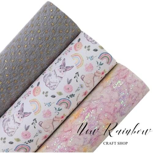 New Rainbow 22x30cm/A4 Watercolor Lovely Bunny Rainbow Florals Pattern Faux Leatheretter For Making Bows,Earrings, Accessories