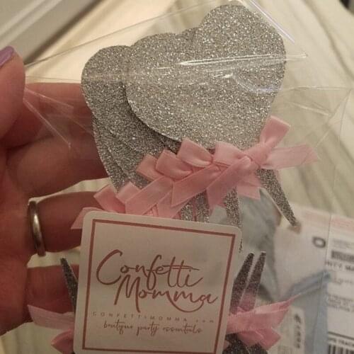 Custom Personalize glitter Heart Cupcake Toppers Pink and Gold Bridal Shower Decorations milestones birthday food toothpicks