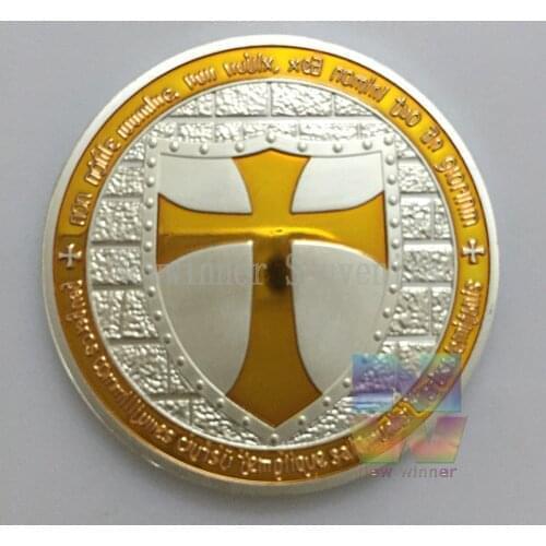 Silver Plated Knights Templar colorful Cross Souvenir Commemorative Coin