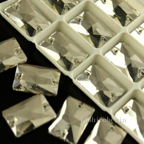 Rectangle shape glass Two Holes Silver Plated Flatback Sewing On Clear Crystal Color Rhinestone Decoration Buttons