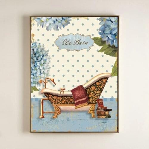 Retro Home Decoration Posters and Prints Pastoral Bathroom Landscape Vintage Canvas Paintings Wall Art Pictures for Restroom