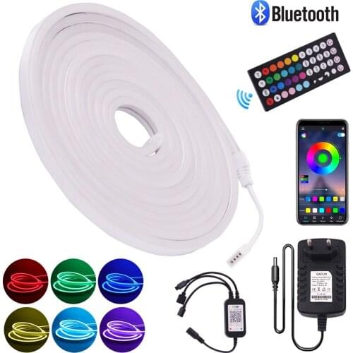 RGB Neon Rope Lights DC12V Bluetooth APP Control Ribbon Diode Flexible Neon Light 3535 96Leds/m Neon Tape Waterproof with Remote