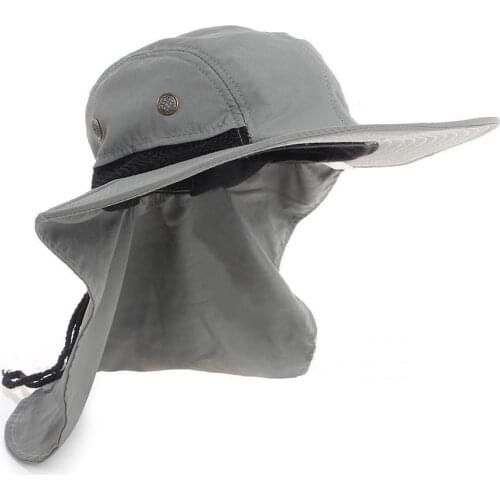 Summer Sun Hat Men Women Buckle Hat with Neck Flap Outdoor UV Protection Large Wide Brim Hiking Fishing Mesh Breathable Cap