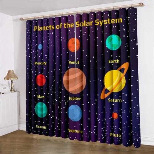 Eight Planets Window Curtain 2 Panels Universe Planet Window Drapes 3D Print Space Trajectory Curtain Home Window Treatment
