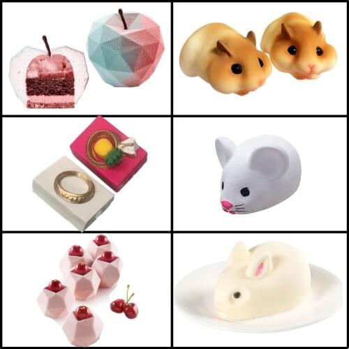 SHENHONG Silicone Cake Mold Bunny Rat Mousse Mould Diamond Ring Muffin Dessert Baking Tools Candle Pan Pastry Decorating Tray