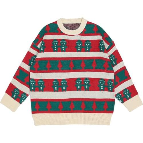 Retro Ugly Christmas Knitted Sweater Men Hip Hop Winter Vintage Loose Pullover Unisex Couple Harajuku Clown Monster Streetwear