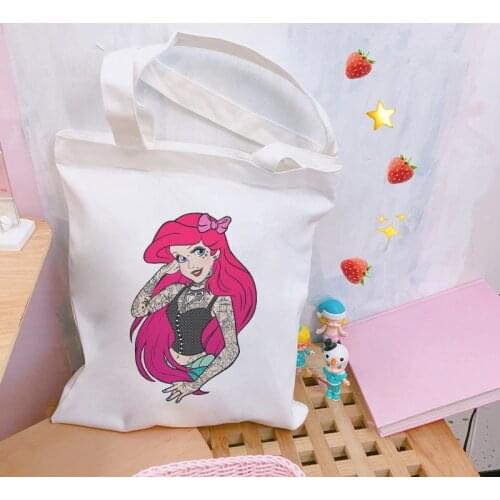 Tattooed Mermaid Princess Cartoon Fun Shoulder Bags Cute Harajuku Crossbody Bag Large Capacity Pink Punk Handbag Ins Women Purse