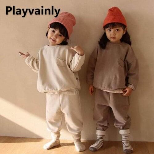 2021 New Boys Girls Outfits Solid Color leisure Cotton Hoodie 2pcs Sport Sets Baby Clothes E4003