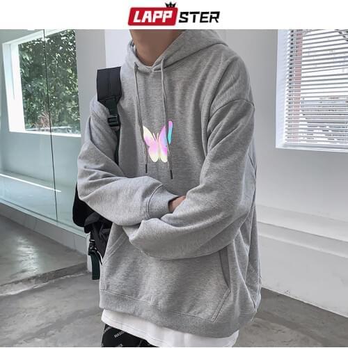 LAPPSTER Oversized Men Reflective Buttefly Hooded Hoodies 2021 Pullover Mens Harajuku Hip Hop Hoodie Male Korean Sweatshirts 5XL
