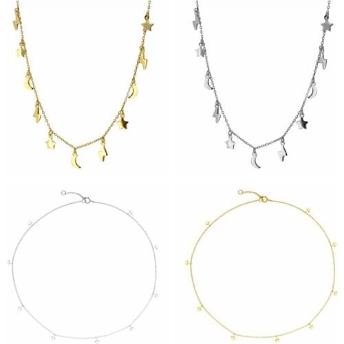 925 Sterling Silver Stars and Moon Chokers Necklace for Women Lightning Crystal Clavicle Chain Fashion Jewelry Prom Accessories