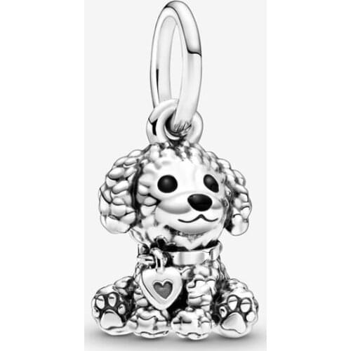 Free Shipping Authentic 925 Sterling Silver Poodle Puppy Dog Dangle Charm Fit Original Pandora Bracelet For Women DIY Jewelry