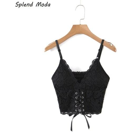 2021 Summer New Lace Sling Sexy Straps Holiday Wrapped Chest Vest Solid Color Outerwear Short Sexy Inner Sleeveless Camisole
