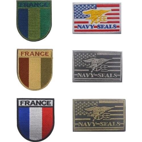 1 Pc 3D Embroidered Armband French Army Flag Shield US Navy SEAL Military Tactical Badge Camouflage Clothing Backpack Patch