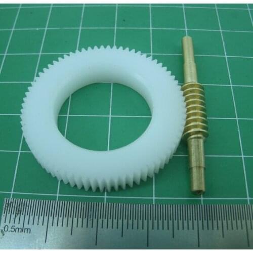 2Sets/lot 0.5M-71Teeth 1:71 Nylon Worm Gear +Copper Worm Rod Diy Toy Parts--Gear Inner Hole:21.8mm