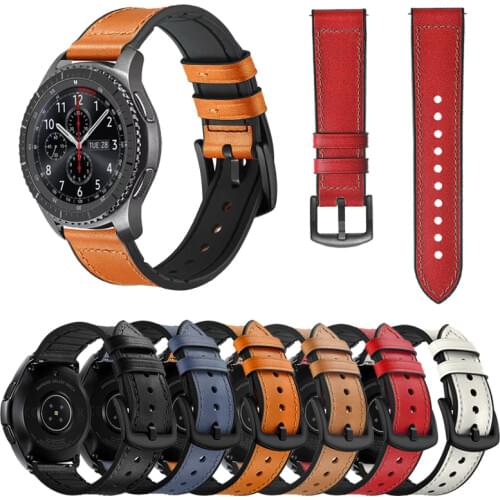 20mm/22mm Strap for Samsung for Galaxy Watch Active Bands for Huawei Bracelet Quick Release Genuine Leather Silicone Hybrid