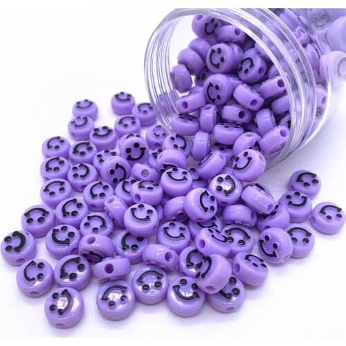 30pcs 10mm Purple Simulation Smiley face Acrylic Shape Spacer Beads For DIY Handmade Jewelry Accessories Make#02