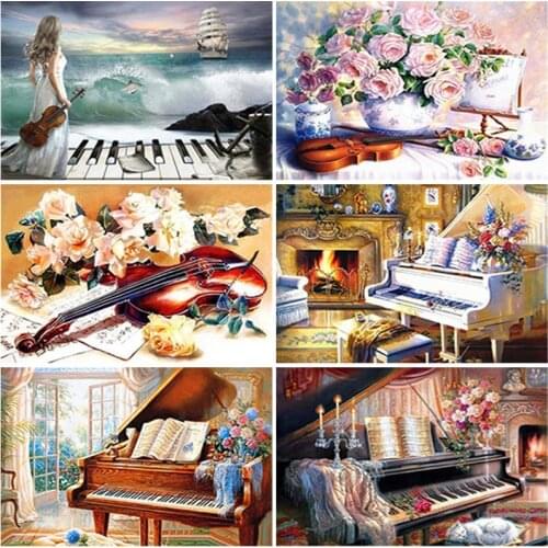 5D Diamond Painting Landscape Violin Full Square Round Embroidery Cross Stitch Kit Painting Mosaic Piano Home Decoration Gift