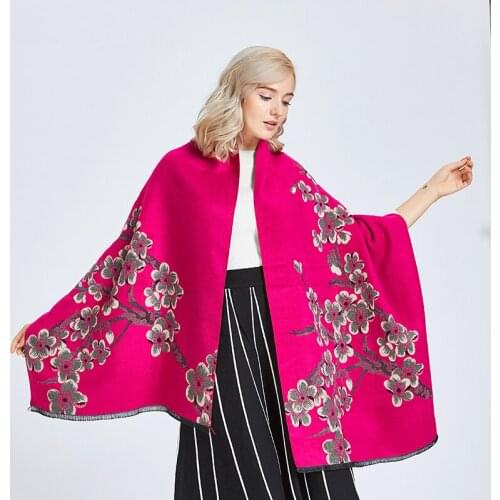 Aurdolf plum blossojacquard winter scarf imitation cashmere pashmina women scarves warm thick dual shawl hijab poncho for ladies