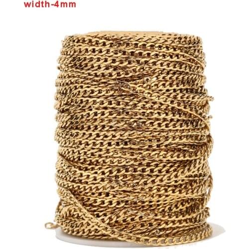 1m/2m/5m Gold Tone 4mm Width Curb Link Chain Stainless Steel NK 1:1 Chain For DIY Handmade Necklaces Bracelets Jewelry Making