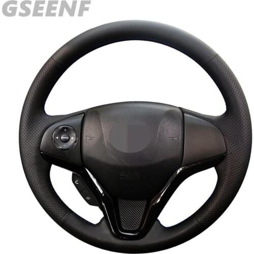 Car Steering Wheel Cover For Honda Fit 2014-2019 City 2014-2019 Jazz 2014-2019 HR-V HRV 2016 Black DIY Soft Genuine Leather