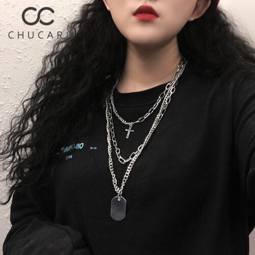 CHUCARI Multiple Layers Cross Necklaces For Women Charm Gold Coin Chokers Pendant Necklace Boho Punk Collar Female Party Jewelry