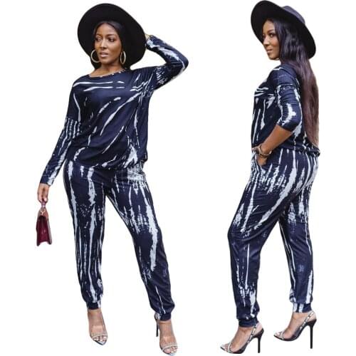 Long-Sleeved T-Shirt+trousers Two-Piece Blue African Womens Loose Casual Suit 2021 Autumn Slim Warm Clothing Outfits For Pants