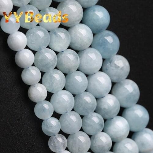 5A Quality Natural Blue Aquamarines Stone Round Beads For Jewelry Making DIY Bracelets Necklaces 15" Strand 4/ 6/8/10 /12 mm