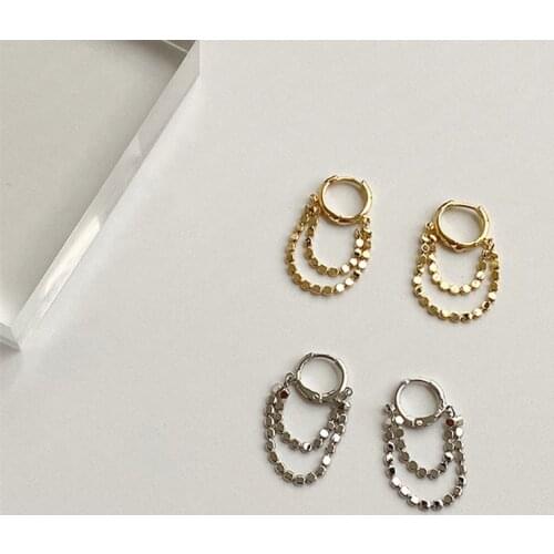 FFLACELL 2020 Classic Chic Gold Silver Color Metal Geometric Round Lock Tassel Earrings for Women Girl Wedding Party Jewelry