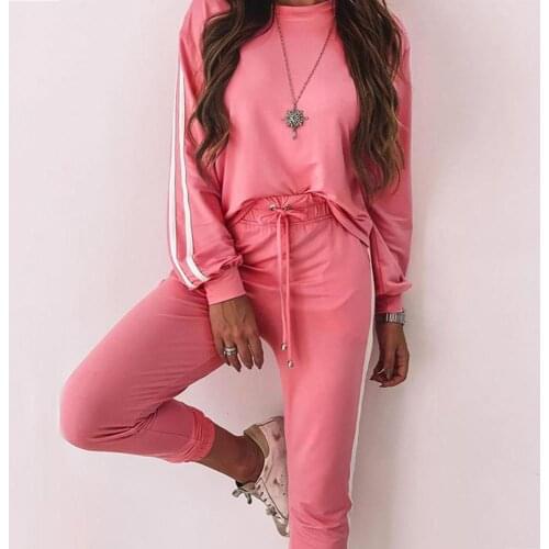 Trouser suits Womens tracksuit Stripe Printed Pullover Jogger Pant Suit Female Sportswear Clothing sets спортивный костюм женск