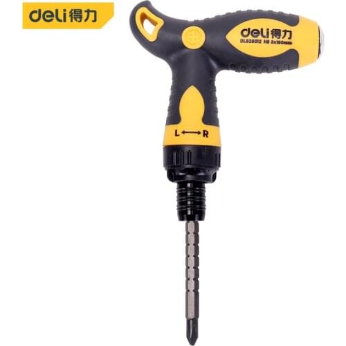 Deli Cross /Slotted Screwdriver T-type Anti-slip Alloy Steel Multifunctional T Handle Ratchet Screwdriver Repair Hand Tools