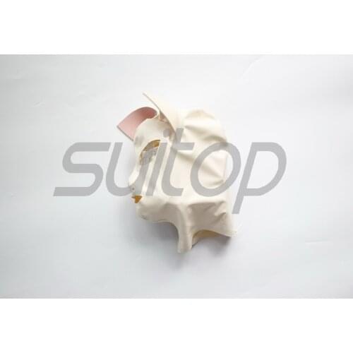 Suitop animal cat latex Hoods rubber mask for ault in white back zip