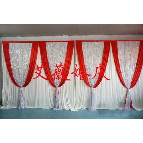 Ice Silk Elegant white and red Wedding Backdrop 3m*6m Wedding Supplies Curtain wedding Decoration with sequin