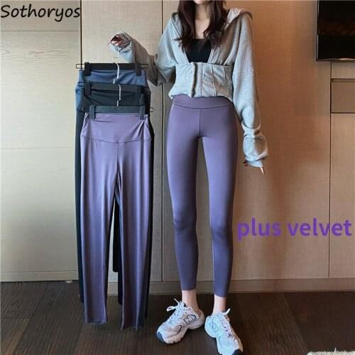 Leggings Women Solid Plus Velvet Ankle-length High Elastic Waist Skinny Slim Chic Fashion Leisure Streetwear Hot Sexy Gym Womens