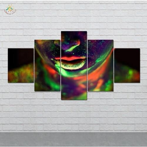 Cute Colorful Girl Wall Art HD Prints Canvas Art Painting Modular Picture And Vintag Poster Canvas Painting Home Decor 5 PIECES