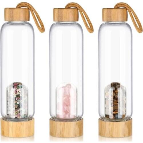 Fashionable bamboo cover crystal energy cup natural hexagon column high grade glass