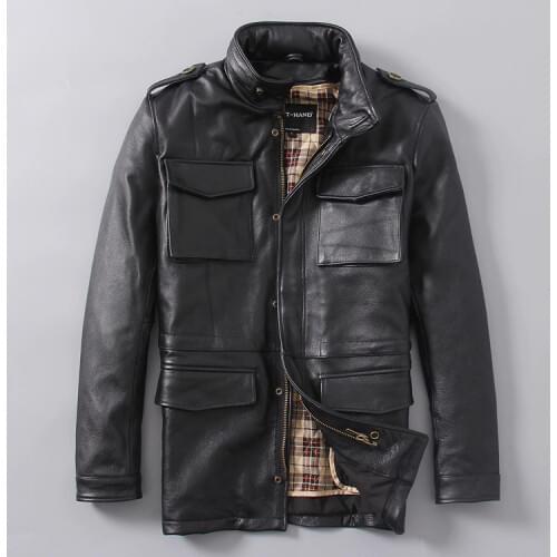 2018 Black Long M65 Genuine Leather Mens Jacket Real Thick Cowhide Plus Size 6XL Russian Winter Warm Leather Coat FREE SHIPPING