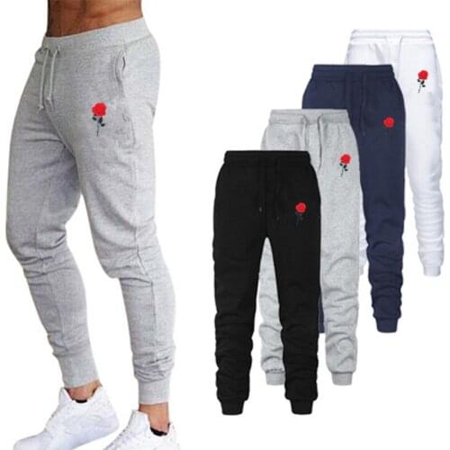 2020New Arrival Men Sweatpants Autumn Winter Print rose Warm Casual Pants Slim Fit Cotton Sports Trouser Male Jogger Pencil Pant