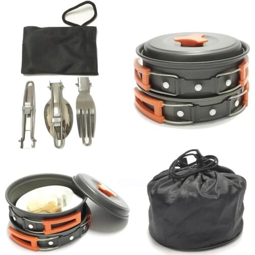 12pcs Outdoor Camping Hiking Picnic BBQ Cookware Sets Backpacking Cooking Picnic Bowl Pot Fry Pan Dinner Survival Equipment