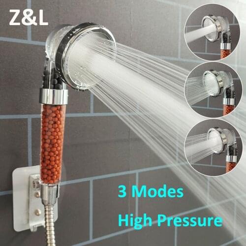 Bathroom 3 Modes Adjustable Jetting Saving Water Mineral Anion Stones Filter Spa High Pressure Shower Head