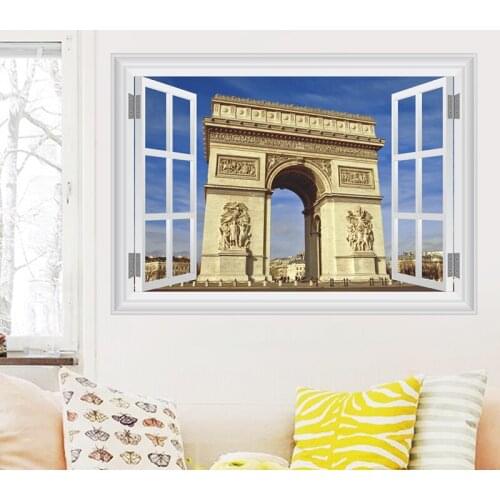 Window World famous monuments vivid broken Wall Sticker Decal Home Decor Living Room Bedroom Mural Wall Decals Wall Art Poster